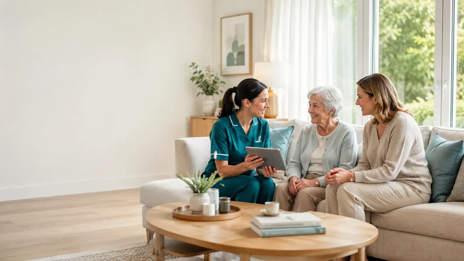 A Phoenix Care 4 U carer reviewing a care plan with a client and family member